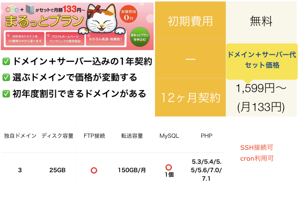 バリューサーバー まるっとプラン ワードプレス可 初期費用無料 月額133円〜